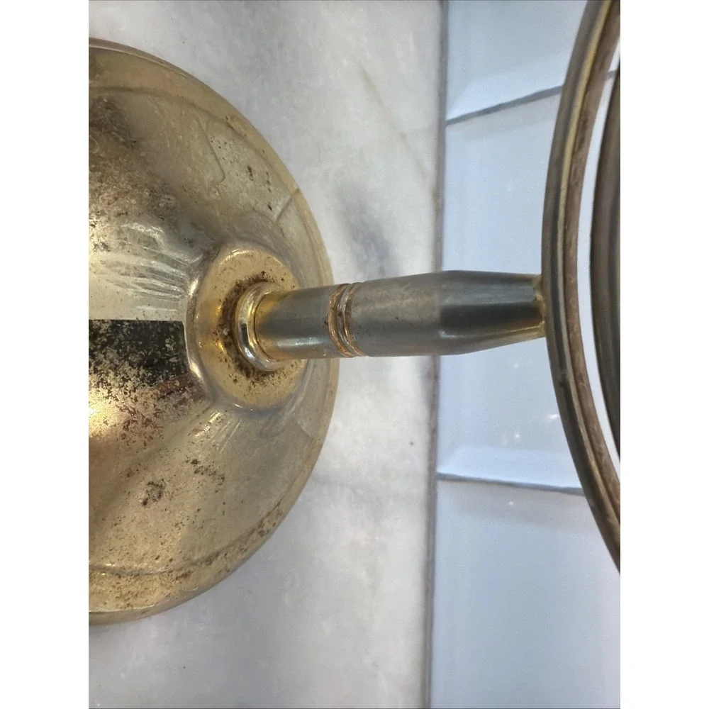 Vintage Shabby Brass Tone Vanity Double Mirror Round Magnification Side ES008